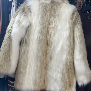 Donna Salyers Faux Fur Coat - Cream and Tan